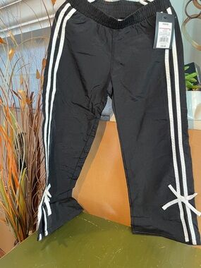 Girls' Black Track Pants with White Side Stripes
